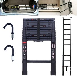Telescoping Ladder 10.5FT/3.2M Aluminum Black Telescopic Extension Ladder Retraction Portable Lightweight Folding Ladder with EN131 Certified with 2 Detachable Hooks Delicate Design 330lb Max Load