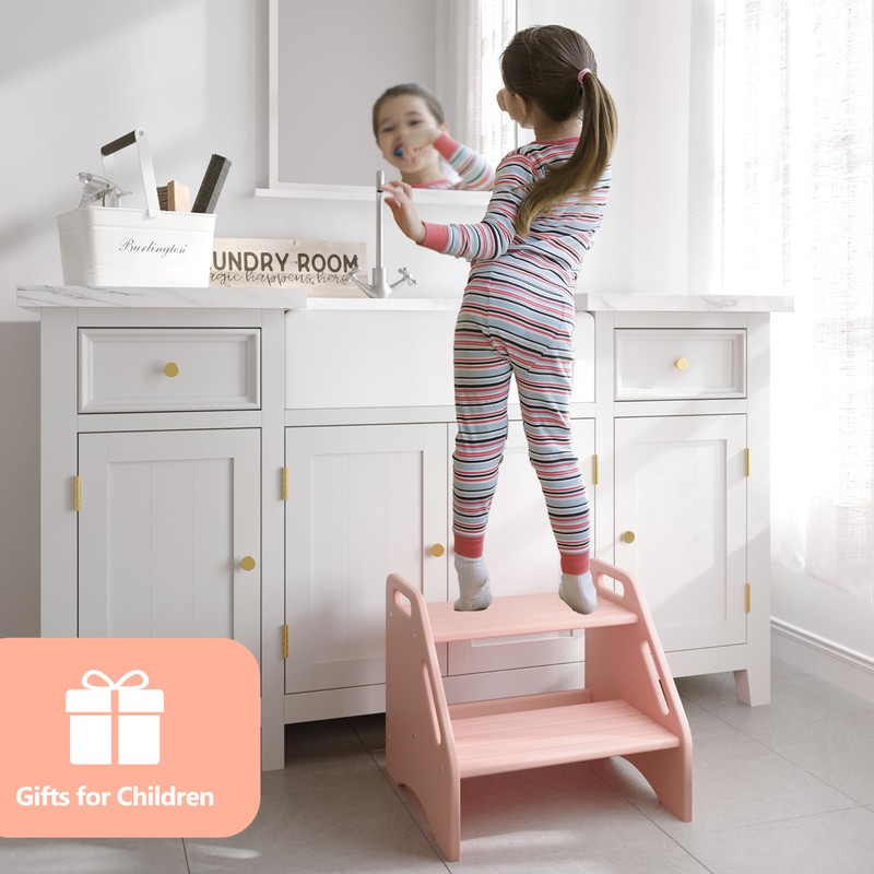AMBIRD Wooden Step Stool, Two Step Stools Toddler 300 lbs
