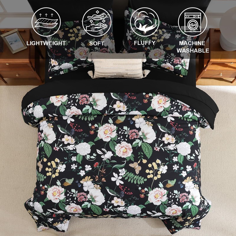 Anibedding 7Pieces Floral Queen Size Comforter Set, Garden Plant Flower