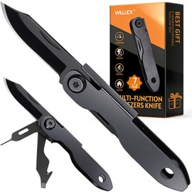 Small Pocket Multitool Knife for Men - 7 in 1 EDC Box Cutter with Tweezers, Everyday Carry Essential with Keyhole, Camping Gear, Fathers Day Dad Gifts for Men, Birthday Christmas Stocking Stuffers