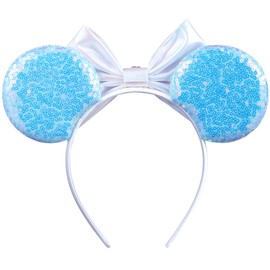 Opzzqz - Diademas para orejas de mouse para mujer, diadema con lazo dorado para niñas y adultos, decoraciones de fiesta de cumpleaños para Halloween, Navidad (Elsa01A)