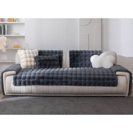 vctops Luxury Thick Faux Fur Plush Couch Cover Ultra Soft Anti-Slip Sofa Cover Fluffy Furry Sofa Slipcover Washable Furniture Protector for Kids Dogs Cats Pet (Dark Grey,36"x70")