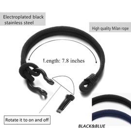 beemean To My Son/Grandson Bracelet-I Will Always Be With You Nautical Bracelet Men's Braided Titanium Steel Bracelet Horseshoe Buckle Stainless Steel Inspirational Faith Bracelet Bracelet(black&son)