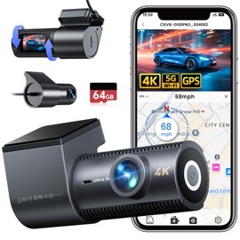 CIEVIE 4K Dash Cam Front and Rear, 5GHz WiFi Dashcam with GPS, 64GB SD Card, 1.5" IPS Screen Car Camera with 24H Parking Mode, WDR, Night Vision, 170° Wide Angle, G-Sensor, Loop Recording, App Control