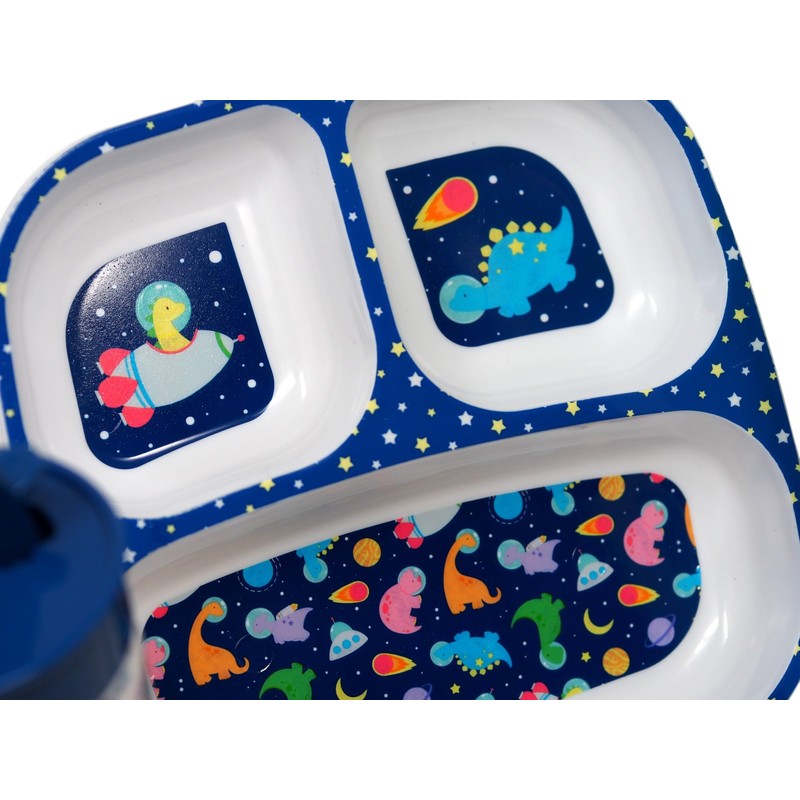 Kids Space & Dinosaur Dinnerware Set - Divided Plate Cup