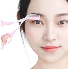 Professional Eyebrow Scissors Eyebrow Trimmer Eyebrow Remover Shaping Cut Comb Eyebrow Shaving Scissors Comb Hair Remover Beauty Tool with Non Slip Finger Grips for Men Women(Pink)