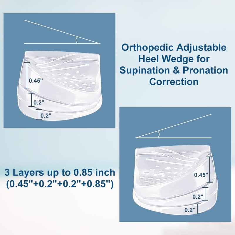 Two Pairs Overpronation Insoles,3 Layers Adjustable Heel Wedge Corrective Inserts,Correct