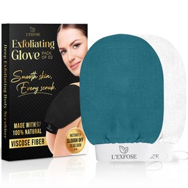 L'Exfose Kessa Hammam Deep Exfoliating Glove for Shower - Korean Exfoliating Mitt Body Scrubber Ideal for Dead Skin Remover, Keratosis Pilaris & Self-Tanning (Cyan Blue & Ivory)
