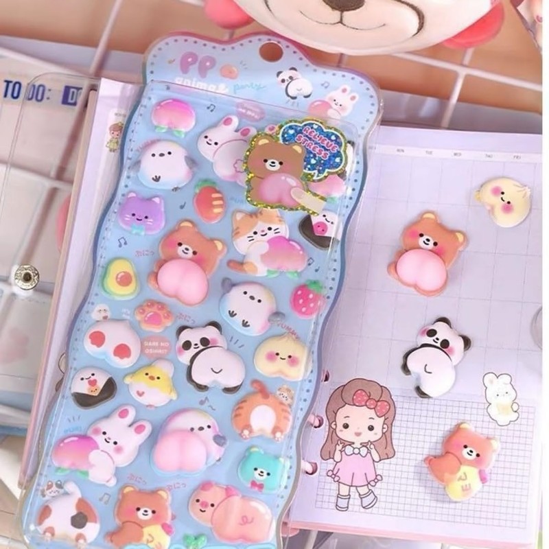 2 Pack Squishy Butt Stress Relief Stickers Cute 3D Peach