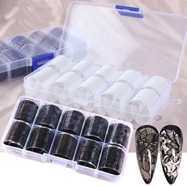HYWWPFLAY 2 Boxes 20 Rolls White&Black Lace Nail Foil Sheets Holographic Nail Art Foil Transfer Foil for Nails Lace Nail Stickers Decals Lace Nails Designs Manicure Nail Film Decorations