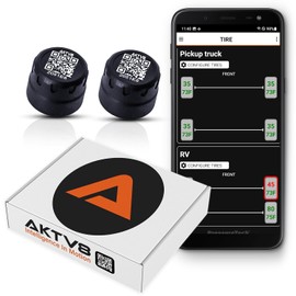 AKTV8 PressureTechTM Wireless Tire Pressure Monitoring System - TPMS Sensors for Cars, RVs, Motorcycles and Trailers - Real-Time Display w/iOS or Android App (0-150 PSI) (Pack of 2)