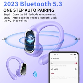 Wireless Earbuds, 2024 Bluetooth 5.3 Headphones Sport, Bluetooth Earbuds with ENC Noise Canceling Mic, 50H Stereo Wireless Headphones IP7 Waterproof Buds with Earhooks for Running/Workout Light Purple