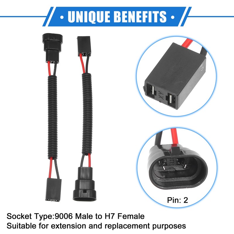 A ABSOPRO 2pcs 9006 Male to H7 Female Adapter Pigtail