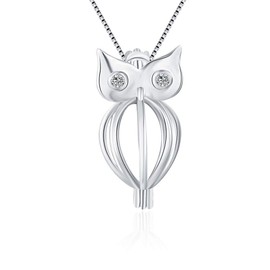 LGSY 925 Sterling Silver CZ Owl Cage Pendants for Pearl, Cages for DIY Jewelry Making