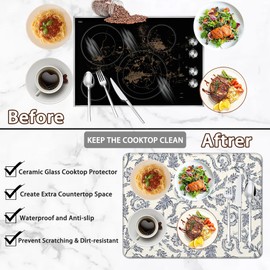 Stove Top Covers,Beige Indian Floral Rubber Flat RV Range Stovetop Protector,Prevents Scratching, Expands Usable Space 28.5'' x 20.5''