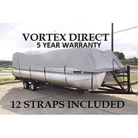 Vortex New Grey 22 FT Ultra 5 Year Canvas Pontoon/Deck Boat Cover, Elastic, Strap System, FITS 20'1" FT to 22' Long Deck Area, UP to 102" Beam (Fast - 1 to 4 Business Day DELIVERY)