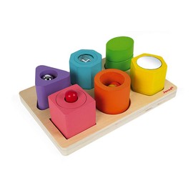 Janod J05332 I Wood Shapes & Sounds 6-Block Puzzle, Multicolored
