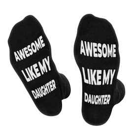 AWESOME LIKE MY DAUGHTER Socks for Dad Men -Funny Novelty Fathers Day Birthday Valentines Cool Unique Best Dad Gifts for Papa Daddy-Fun Funky Crazy Crew Socks Christmas Stocking Stuffers