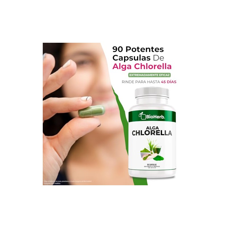 Bioherb Alga Chlorella Orgánica 100 Pura Cápsulas 500 Superfood Natural