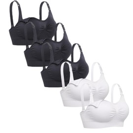 Lataly Womens Sleeping Nursing Bra Wirefree Breastfeeding Maternity Bralette Pack of 5 Color Black White Size S