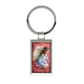 Angel Praying : Gift Rectangular Keychain Catholic Religious Esoteric Victorian