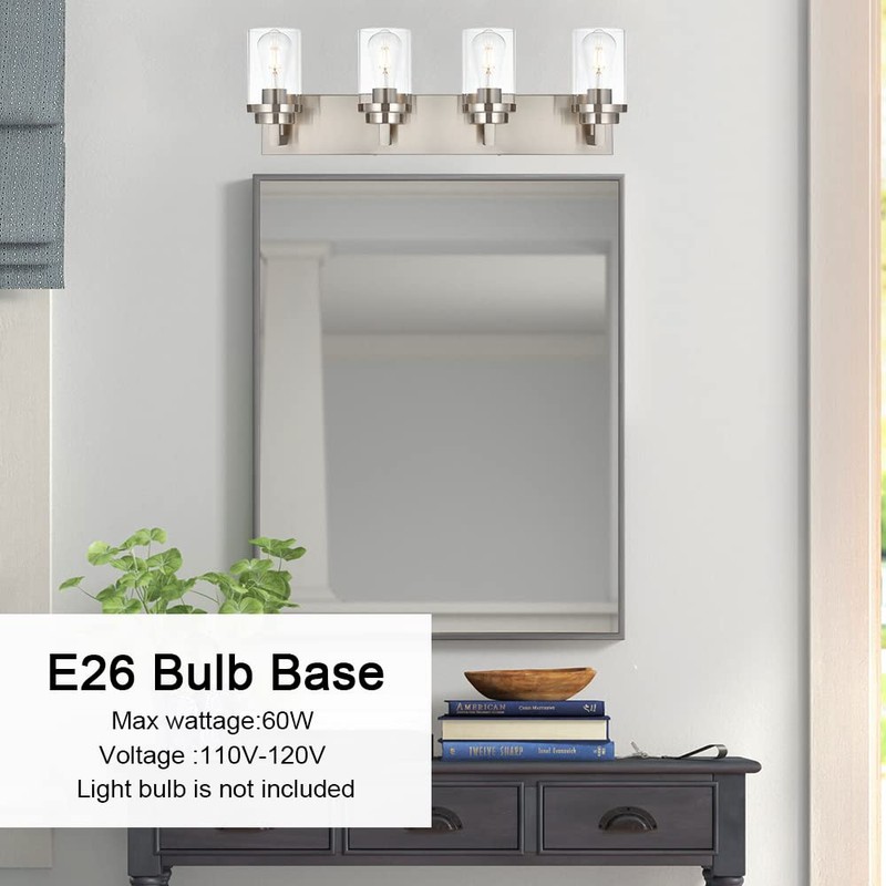MELUCEE 4 Lights Vanity Light Brushed Nickel Modern Bathroom Lighting