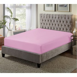 Fitted Bed Sheets Luxury Hotel Quality 100% Poly Cotton Bed Fitted Flat Ultra-Soft Fit Premium Bed Fit Cover (Soft Pink, Double)