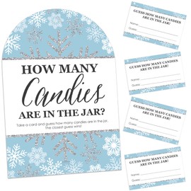 Big Dot of Happiness Winter Wonderland - How Many Cardies Snowflake Holiday Party and Winter Wedding Game - 1 soporte y 40 cartas - Juego de adivinación de caramelos