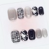 24Pcs Black and White Space Fake Nails,Oval Short False Nails