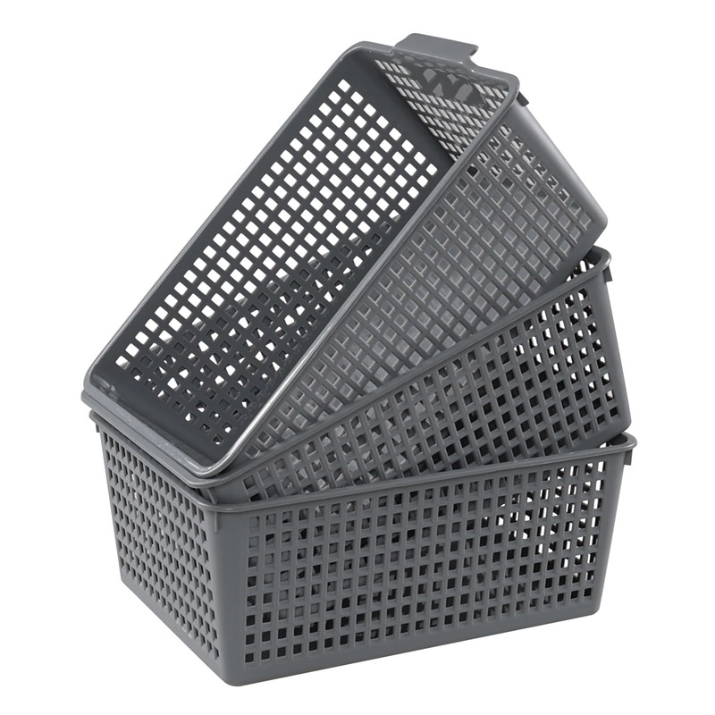 Yuright 3 Packs Plastic Storage Basket for Kitchen Sink, Grey