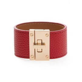 Rantanto Braid Leather Wrap Bracelet Trendy Stackable Crystal Cuff Boho Gold Heart Bracelet Jewelry Gift For Women (Wide Red)