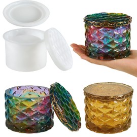 ISSEVE Jar Resin Molds Silicone, Large Diamond Jar Silicone Molds with 2Pcs Lid, Epoxy Jar Molds for Storage Box,Candy Jewelry Container,Home Decoration,DIY Resin Epoxy Casting Craft