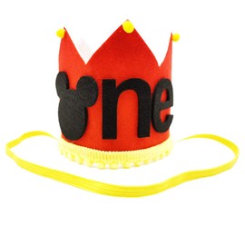 CHuangQi 1st Birthday High Chair Banner & Party Crown/Hat, Felt Fabric, Mickey Theme First Birthday Party Sign