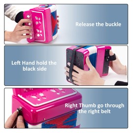 Button Accordion,Horse 10 Keys Control Accordion Musical Instruments for Beginners Lightweight and Environmentally-friendly(Rose Red)