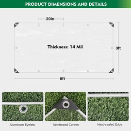 Dulepax Clear Tarp Heavy Duty with Grommets 3x6 FT Waterproof PVC Tarpaulin 14 Mil for Patio Enclosure, Greenhouse Cover, Porch Roof