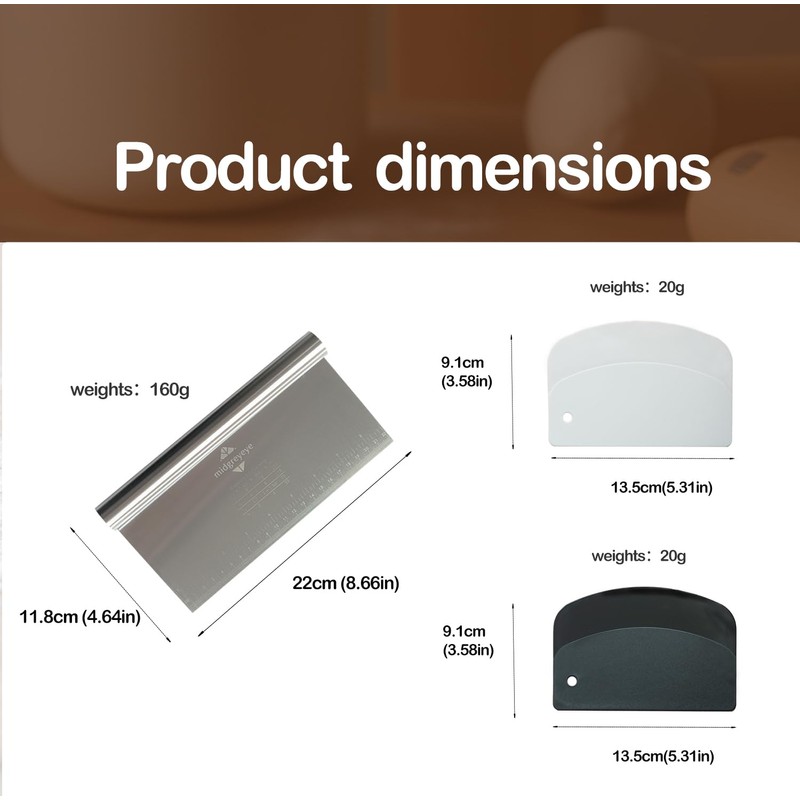 Midgreyeye 3 Set Dough Scraper, Large Stainless Steel Dough Cutter