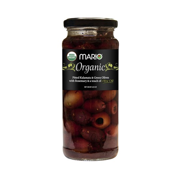 Mario Camacho Greek Organic Kalamata and Green Olives Pitted with Rosemary and Olive Oil, 6.25 Ounce