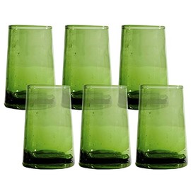 Verve CULTURE Moroccan Large Cone Drinking Glasses Handblown Drinking Glasses – Set of 6, Green | 12 Fl. Oz.