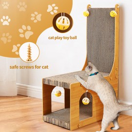 YEMOO YEMOO ?Cat Scratcher, Cat Scratching Board, L Shaped Vertical Cat Scratcher for Wall and Couch Protection, Cat Cardboard Scratcher with 4 Cat Ball Toys for Indoor Cats