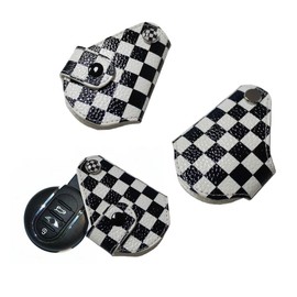 iJDMTOY Black White Checkered Design Key Fob Cover Holder Compatible with 2008-up Mini Cooper R55 R56 R57 R58 R59 R60 R61 F55 F56