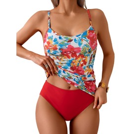 Eomenie Tankini Swimsuits for Women Two Piece Tummy Control Bathing Suit Slimming Modest Swimwear with High Waisted Bottom