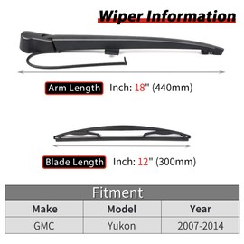 15277756 Replacement for GMC Yukon 2007-2014 Rear Windshield Back Wiper Arm Blade Set