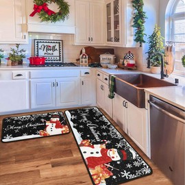 boilopp home Christmas Kitchen Mats Set of 2, Christmas Decorations for Home, Snowman Kitchen Rugs Non-Slip Backing Winter Holiday Floor Mat Xmas Decor Washable Runner Rug 17"x47.2"+17"x30"