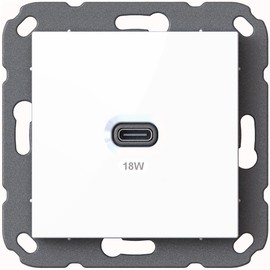 Flush-Mounted USB Charging Station, USB-C 18 Watt Charger, White, Compatible with 55 x 55 mm Gira, Busch Jaeger, Berker, Jung, Merten