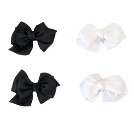 Grosgrain Ribbon Bows 3" with Alligator Clips 4 Piece Set (Black + White)