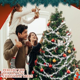 16ft Christmas Garlands Crystal Acrylic Bead Garlands, Clear Iridescent Bead Garland Twist Bead String for Christmas Tree Decoration, Rustic Crystal Garland Ornaments Home Decorations (Silver)