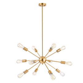 BONLICHT Contemporary 12 Light Brushed Brass Sputnik Chandelier Mid Century Modern Sputnik Kitchen Island Dining Room Pendant Lighting Gold Ceiling Hanging Light Fixture for Living Room Bedroom Bar