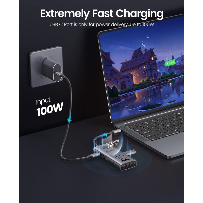 10Gbps USB C Hub,ORICO 7-in-1 USB-C Laptop Docking Station to