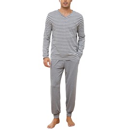 Bresdk Men's Long Winter Cotton Sleepwear Men's Gift, gray