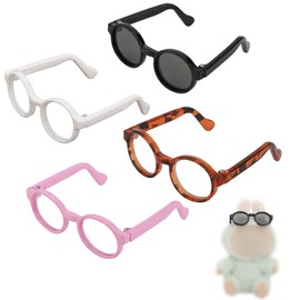 BOXOB 4 St Puppenbrille, 4 Farben Kunststoff Puppenbrille zum Anziehen Spielzeugbrille, Kostümzubehör Kompatibel mit 13 cm Großem Zahlen (Weiß, Schwarz, Schildpatt, Lila)